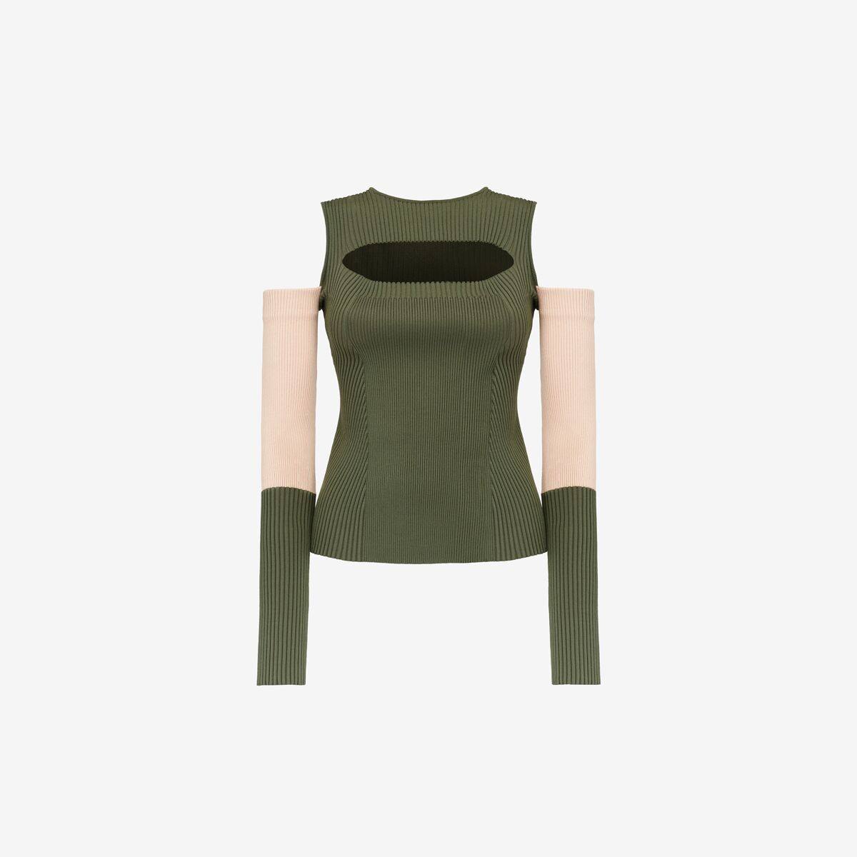Alexander McQueen Women's Green Slashed Knit Top - XL (Viscose, Polyamide, Polyester & Elastan)